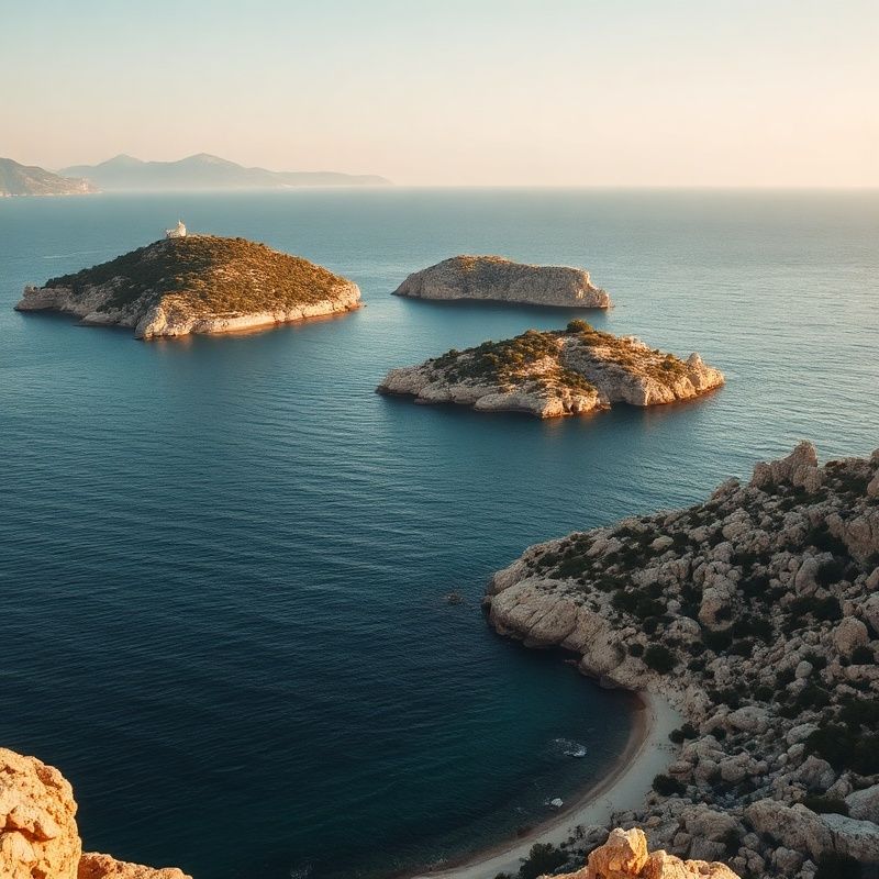 Prazni kameni otoci Kornata u listopadskom svjetlu, tirkizno-sivo more